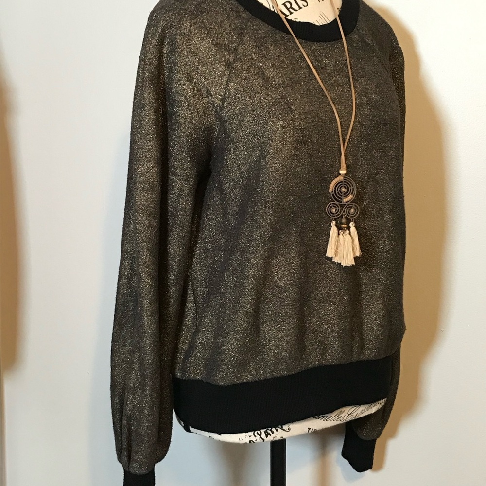 GOLD METALLIC CREW NECK SWEATER PETITE SM by EXPRESS…🎼Get your metal on 🎼